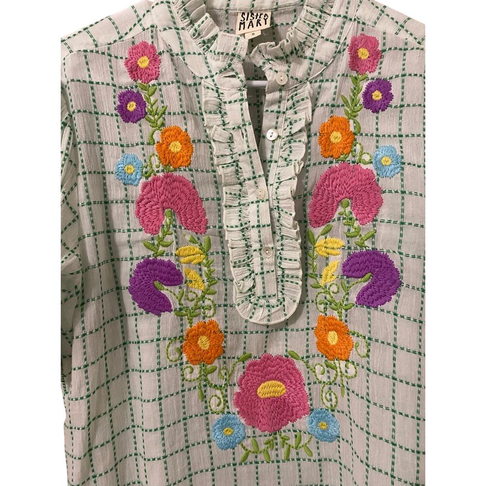 Sister Mary Josephina Blouse Small Floral Embroidery Colorful 100% Cotton Boho - Picture 5 of 10